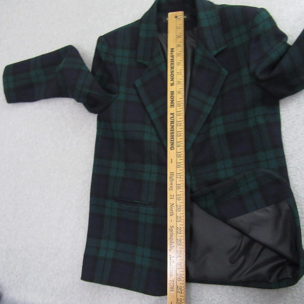 Braebrook Womens Blazer Jacket 4P Petite Green Blue Tweed‎ Vintage Plaid - Picture 10 of 14